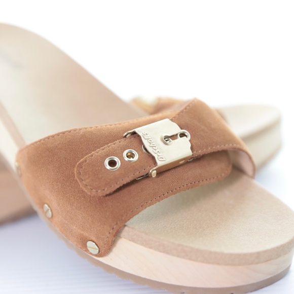 Dr. Scholl’s Original Too Slide Brown Suede Cushioned Wooden Platform Sandals 8M - Picture 4 of 8